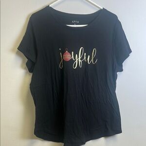 Apt. 9 Black Tee with Gold and Red Joyful Design
